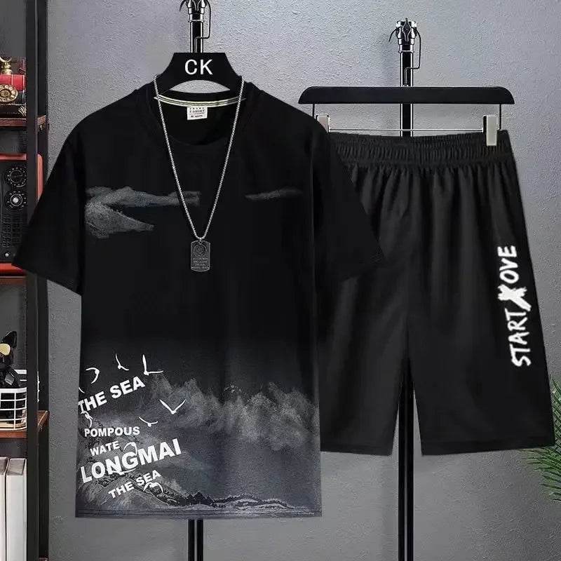 Trendy Suits for men Men's Summer Shorts Set Gym Outfit Student Short Sleeve Tee 2 Piece Set Tracksuits Men Casual Men Clothing - AIAZ