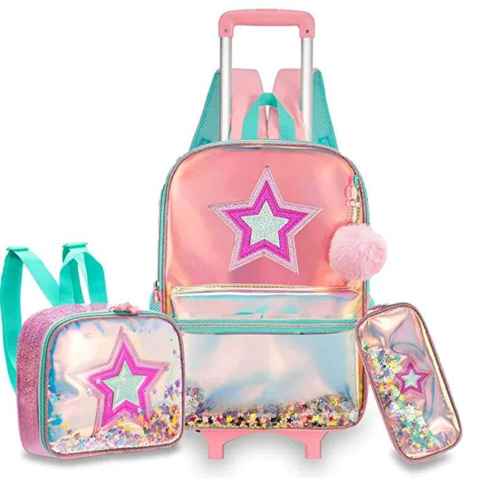 School Wheeled backpack Bag School bag with wheels Trolley Satchel bag Kids School Rolling backpack for girls School Trolley Bag - AIAZ