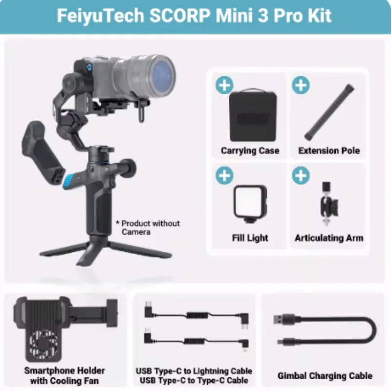 FeiyuTech SCORP Mini 3 Pro Gimbal with Detachable Remote Handle & AI 4.0 Tracking for Mirrorless, Action Camera & Smartphones