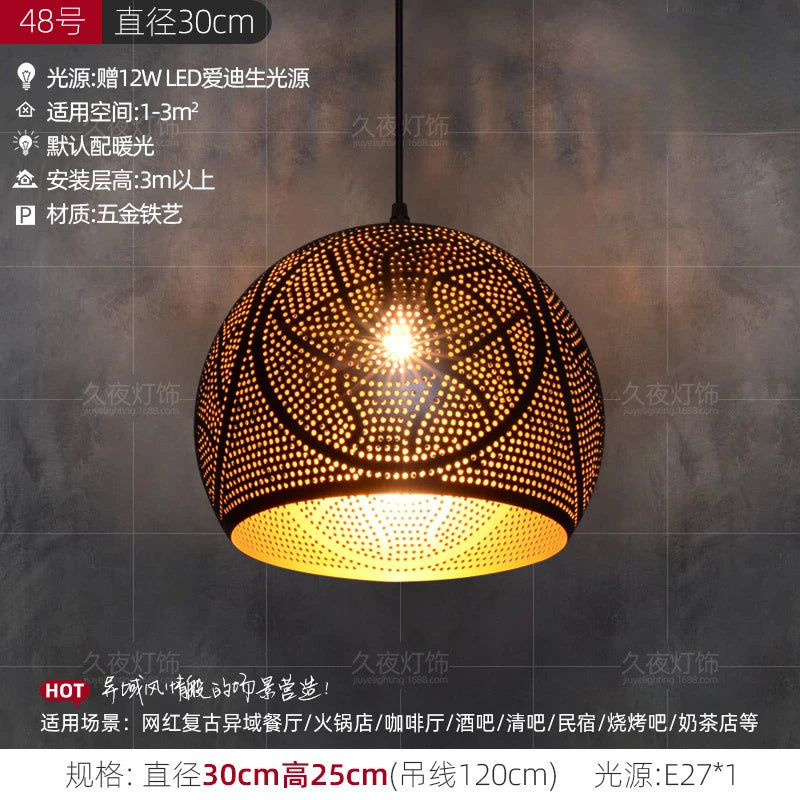 Southeast Asian Pendant Lights Antique Hollow Hanging Light Fixture Thai Arabian Restaurant Bedroom Moroccan Decorative Lamps