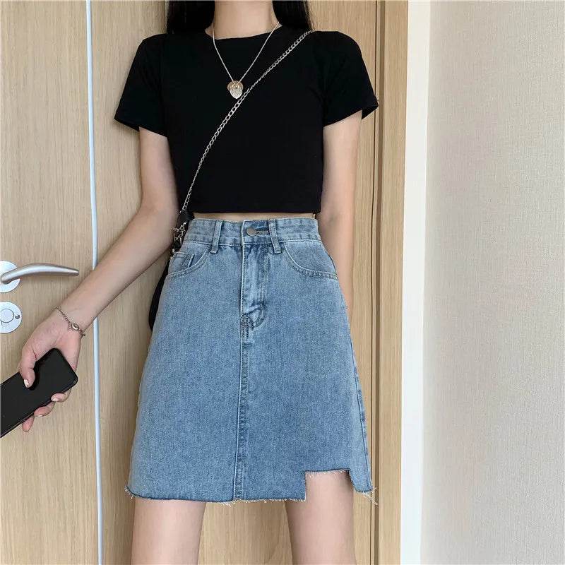 High Waist Denim Skirt Versatile Skirt Women's Clothing A-Line ort Skirt Slimming Wraparound Summer 202 plus Size - AIAZ