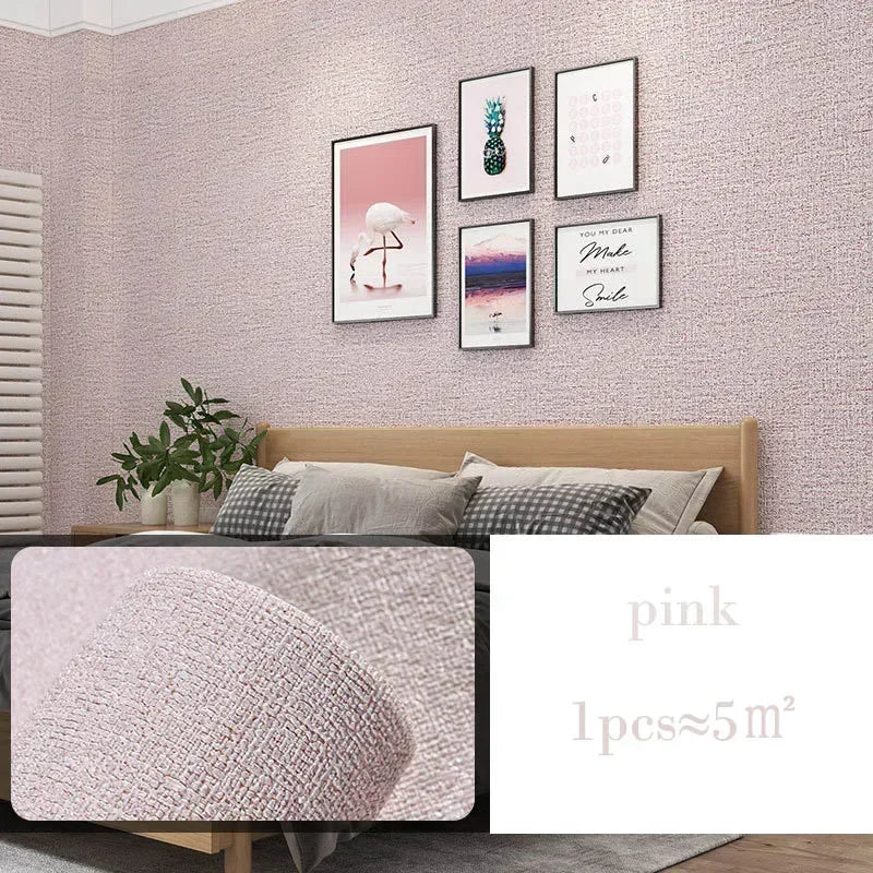 10m 3D Thicken self-adhesive thermal insulation wallpaper linen plain color decor wall stickers renovation anti-collision