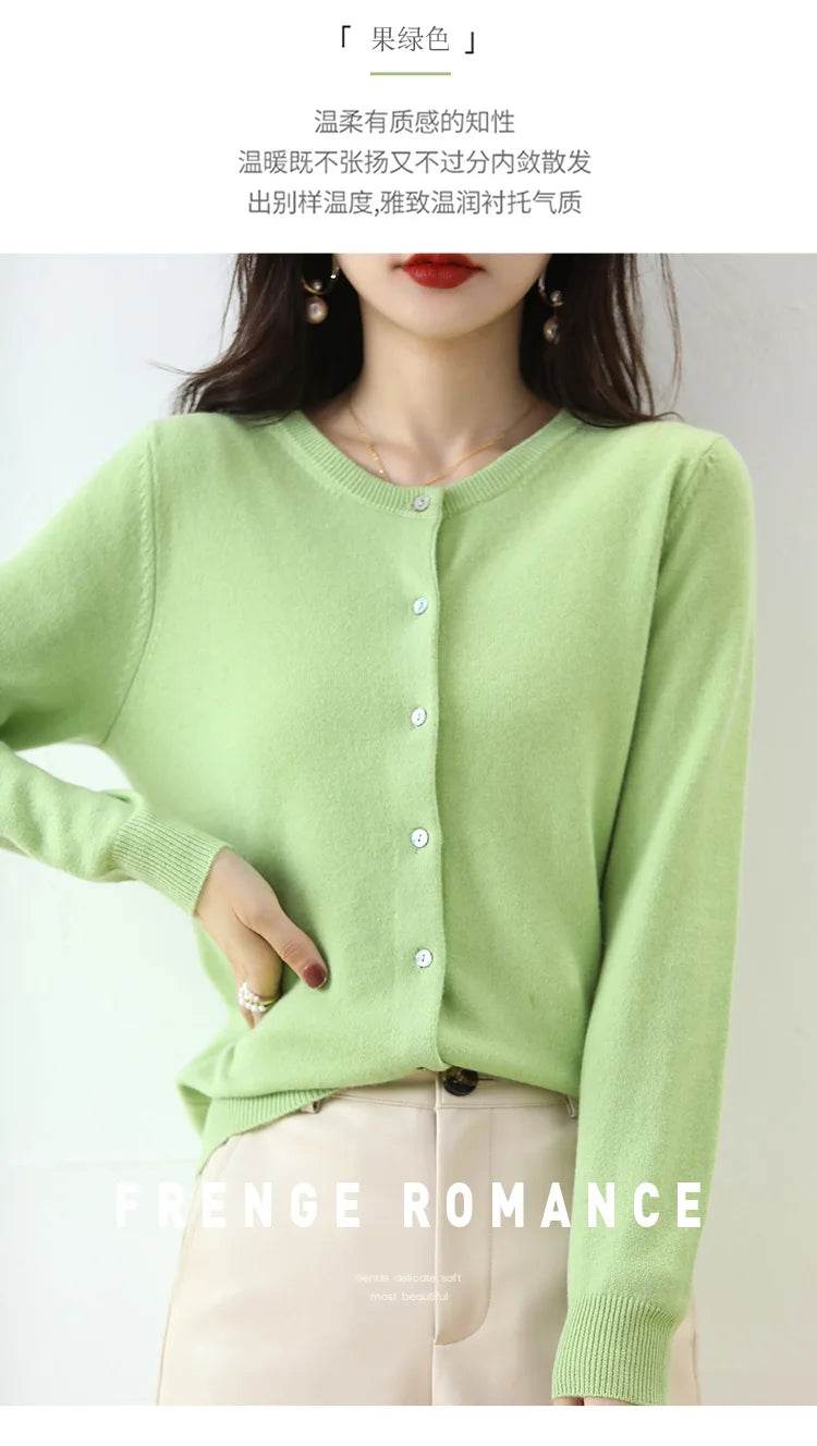 Knitted Cardigan Women's Sweater Autumn And Winter 2022 New Solid Color Coat Round Neck Short Long Sleeve Loose Korean Fashion - AIAZ