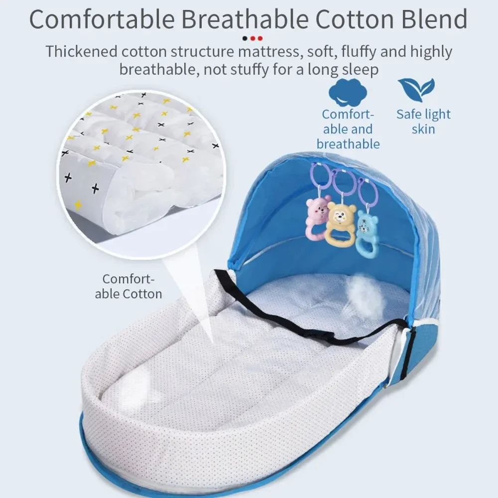 Folding Anti-crush Baby Crib Convenient Bed Middle Bed with Mosquito Net Comfortable Mattress Travel Crib for Newborn Baby Bed