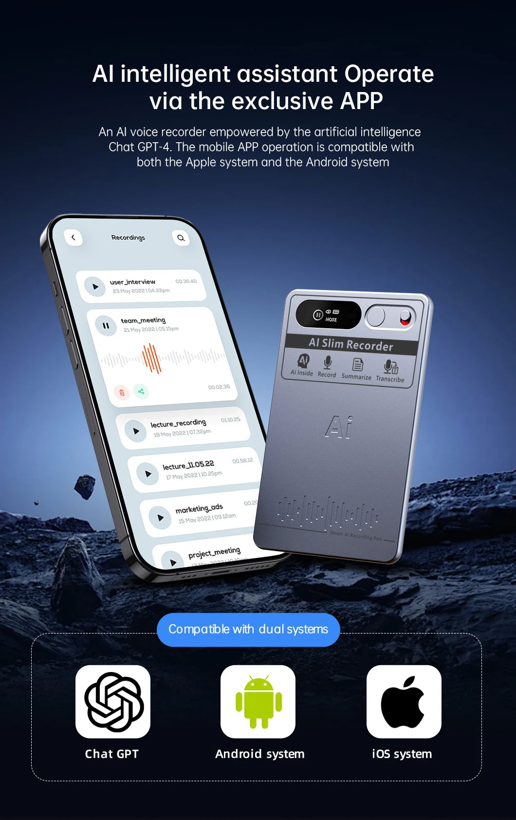AI Voice Recorder, AI Notetaking Device for Meetings, Lectures, Calls, AI Transcription & Summarization Support 118 Languages
