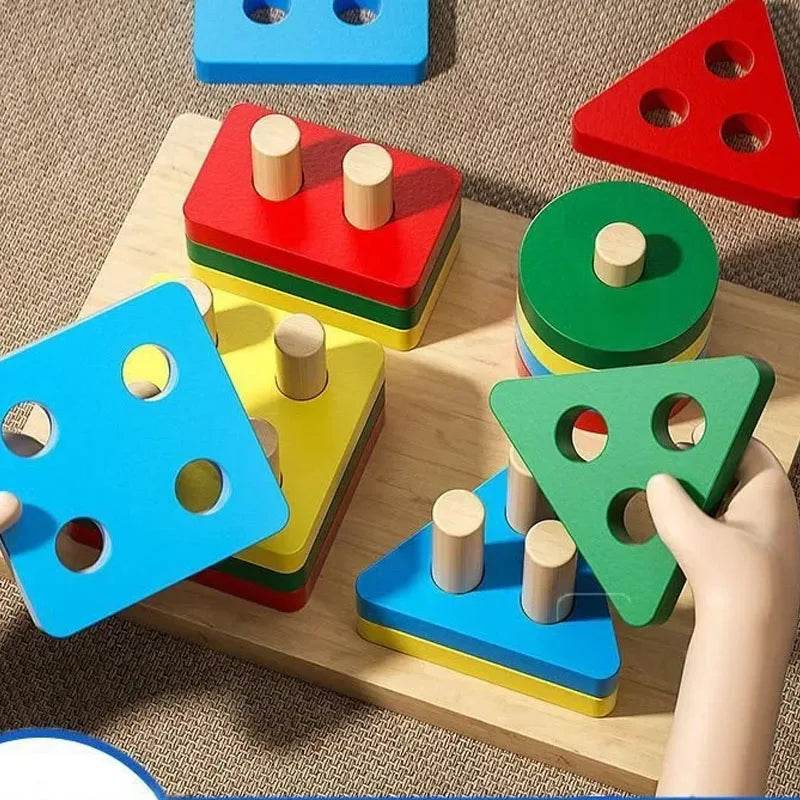 For montessori educate Wooden Sorting Stacking Toys Puzzle for Toddlers and Kids Preschool Fine Motor Skill Toy for 1 Years - AIAZ