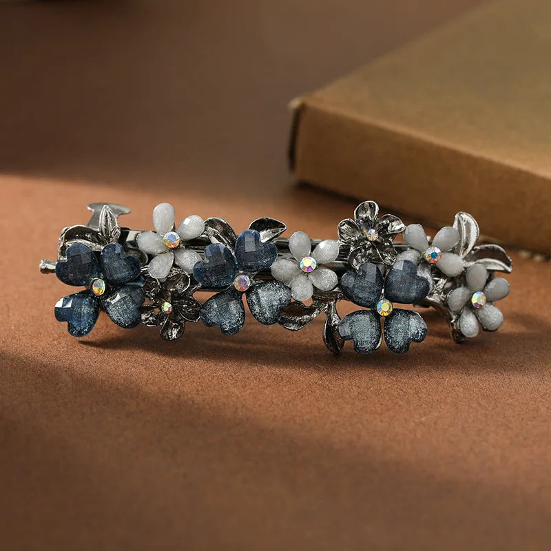 The new Korean version of the crystal flower spring hairpin elegant rhinestone wild ponytail hairpin women's hair accessories