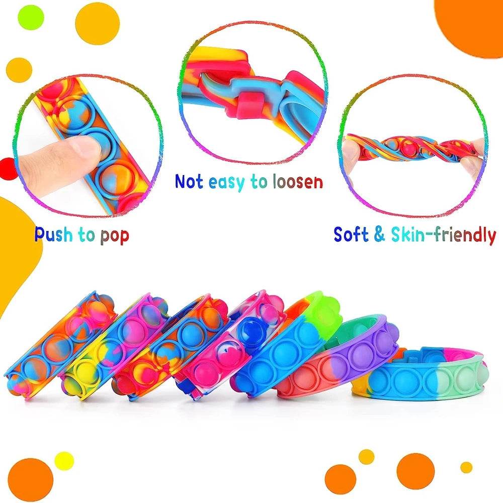 12PCS Fidget Toys Pop Bracelet Party Favors Bubble Bracelets Push Poping Sensory Stress Reliever Toys for Kids Children Gifts - AIAZ