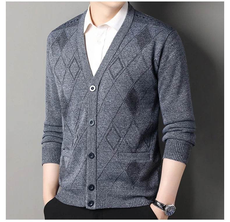Men's Casual Cardigan Jacket V-neck Sweater Men's Autumn Winter Clothes Button Knit Cardigans Mens Knitting Sweaters Outwear - AIAZ