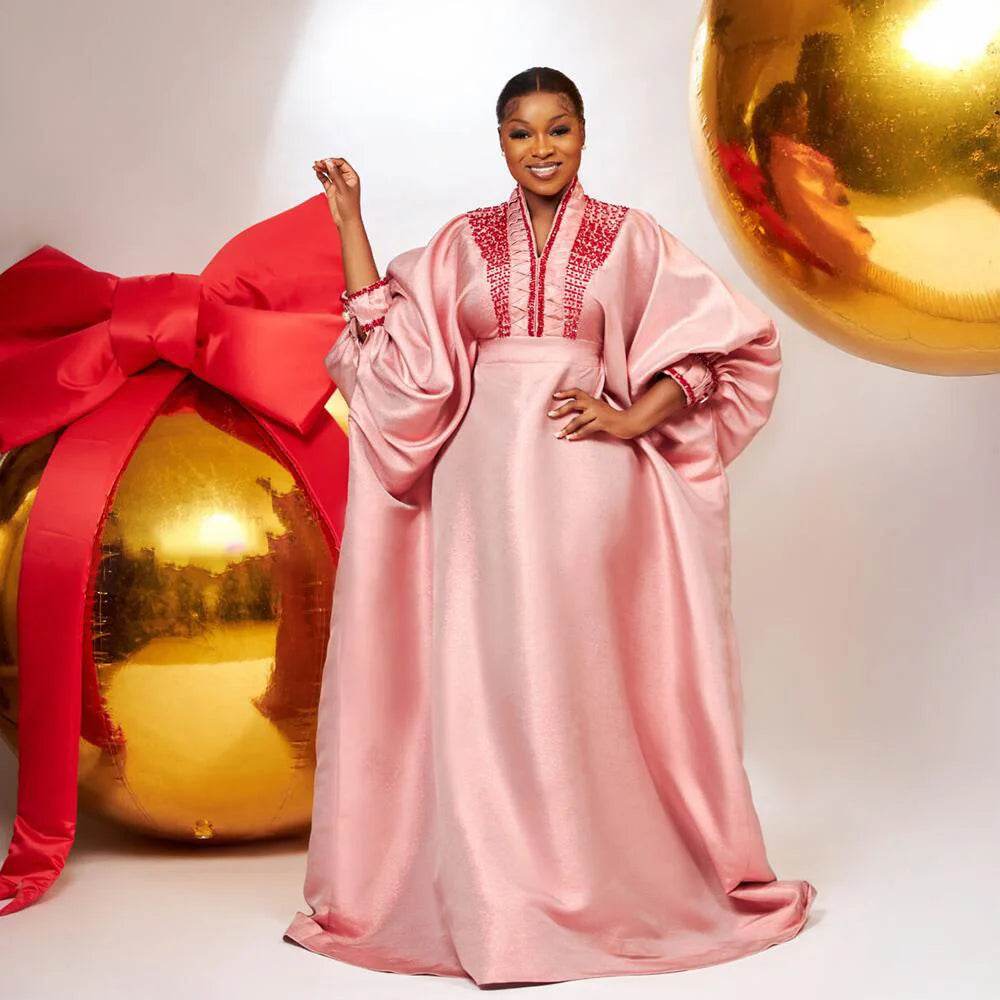 fashion turkey dresses for woman luxury elegant 2025 V-neck rhinestones dresses for church boubou african dresses - AIAZ