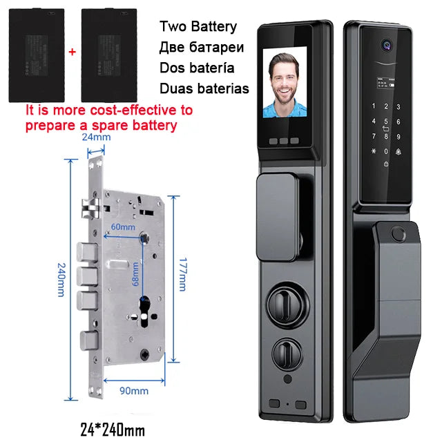 Tuya APP Facial Fingerprint Password With Camera Smart Door Lock Remote Voice Intercom Electronic Door Lock Fully Automatic