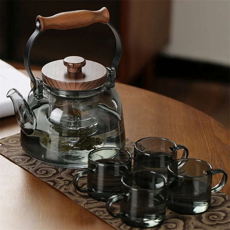 1000ML Embossed High Borosilicate Glass Teapot With Tea Strainer Infuser Flower Puer Kungfu Tea Set Kettle Lifting Beam Tea Pot