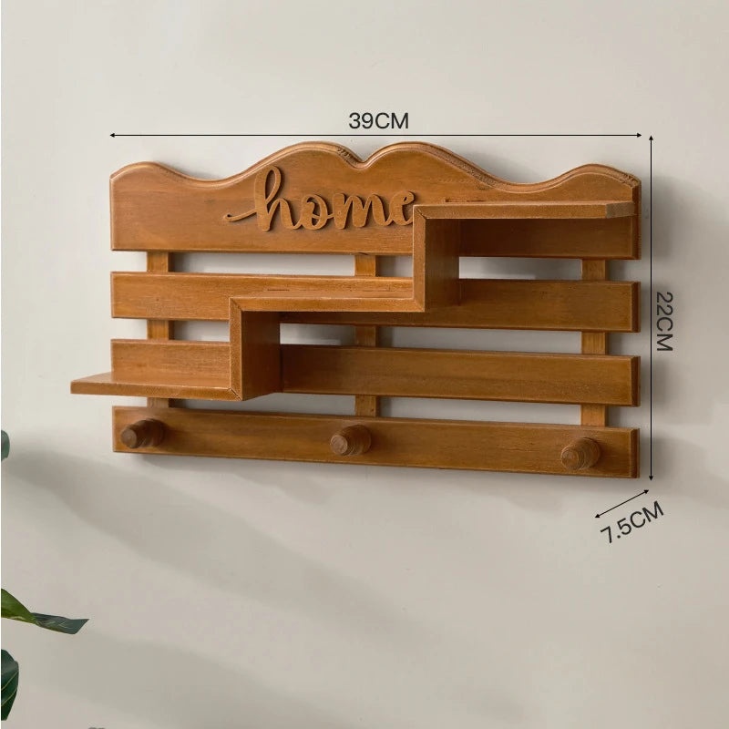 Entrance Wall Hangers Key Holder Solid Wood Storage Rack Door Wall Wall Hooks Key Hanger Plants Pot Storage Shelf Home Decor