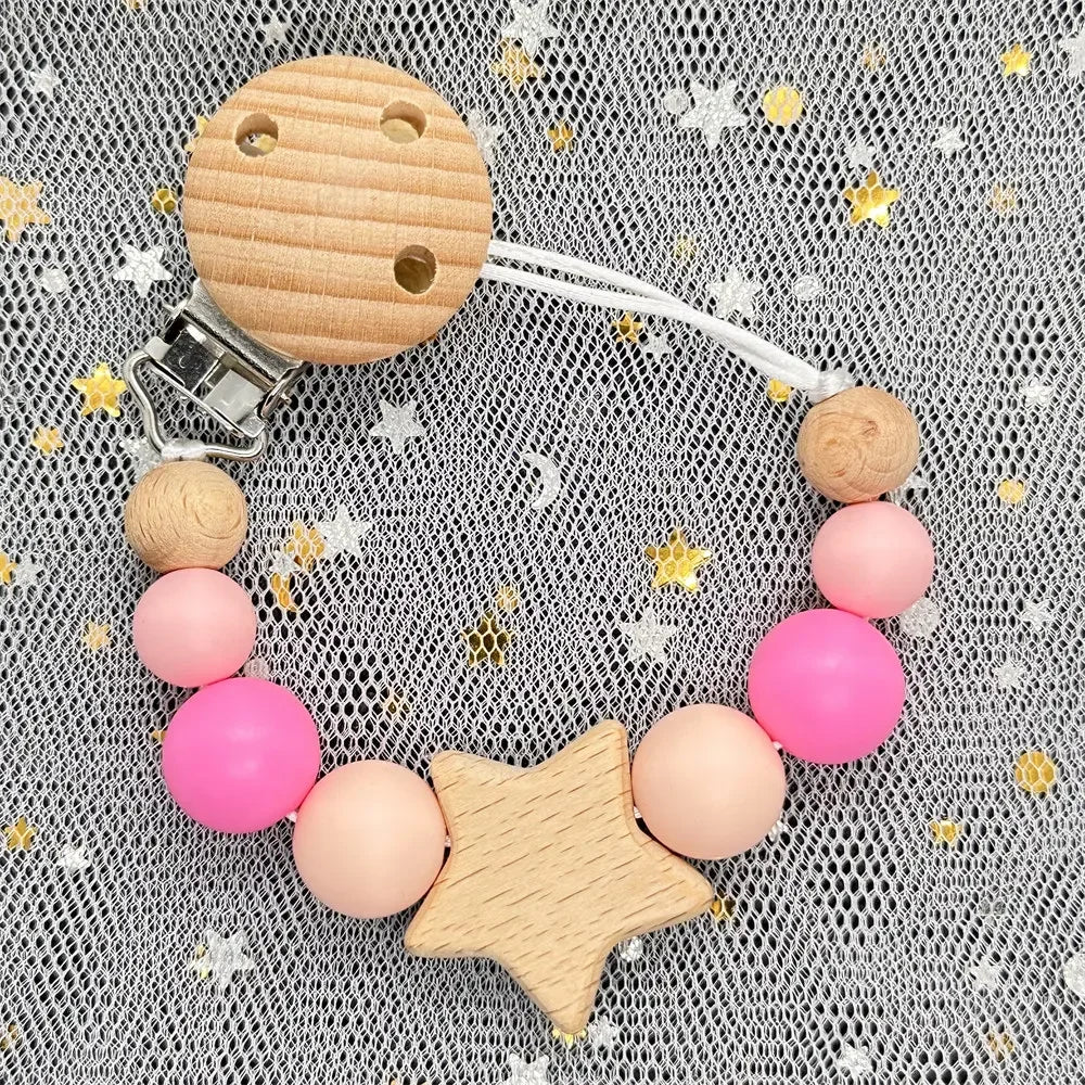 Custom Personalized Name Baby Pacifier Clip Bear Pacifier Chain Holder for Baby Teething Soother Chew Toy Food Grade Dummy Clips
