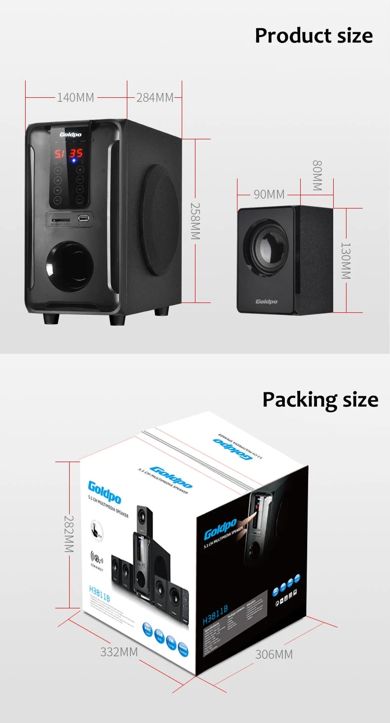 5.1 Floor-Standing Multimedia Sound Box Home Theater System 3D Surround Subwoofer 60W TV Bluetooth Speaker With Remote Control