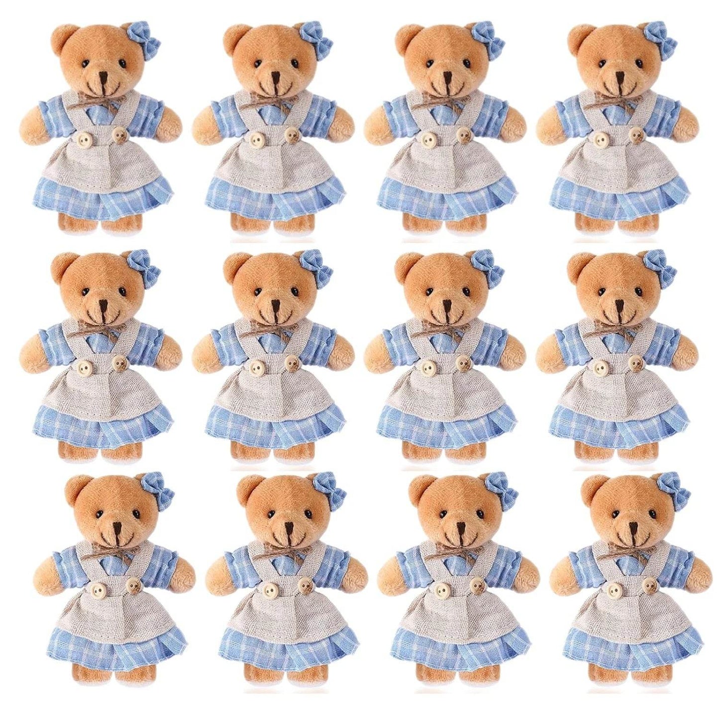12-48PCS Mini Bear Stuffed Animal Toys Bulk 10cm Soft Plush Bears with Burlap Clothes for Baby Shower Birthday Party Decoration - AIAZ