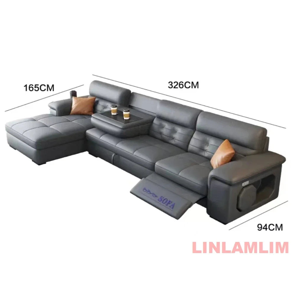 MINGDIBAO Sectional Sofa Bed with Storage, Genuine Leather Reclining Couch, Space-Saving Convertible Sleeper Sofa in Living Room