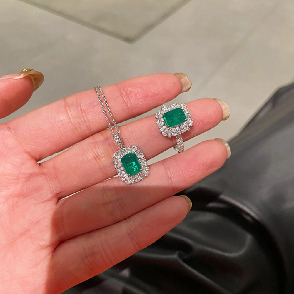 Wong Rain 925 Sterling Silver 2.2CT Emerald High Carbon Diamond Gemstone Engagement Ring for Women Fine Jewelry Anniversary Gift