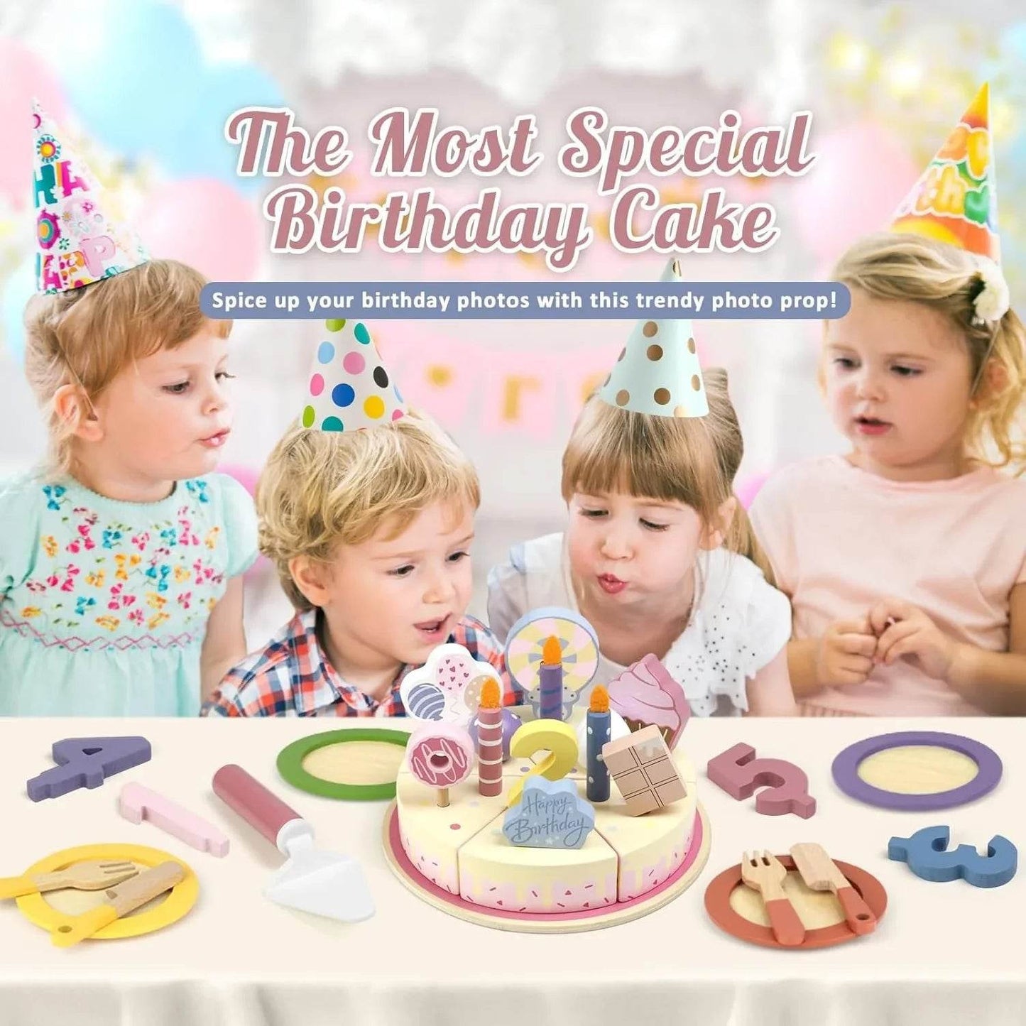 Wooden Kids Kitchen Toys Simulation Birthday Cake Toy Pretend Play Cutting Food Game Children Role Play Toy Gifts for Boy Girl - AIAZ