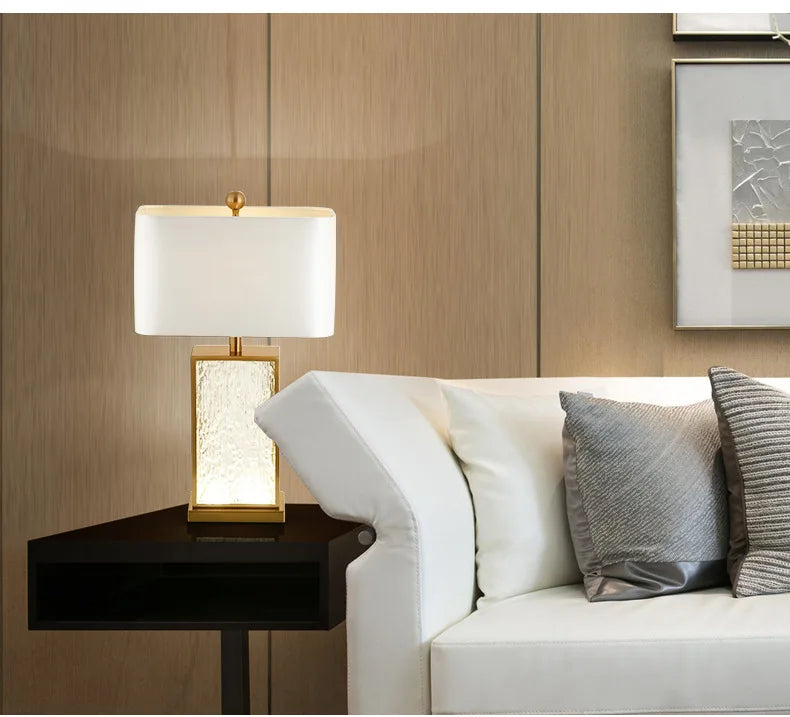 Modern Minimalist Luxury Table Lamp Corrugated Glass Gold Frame Led Desk Light for Bedroom Bedside Study Living Room Home Decor