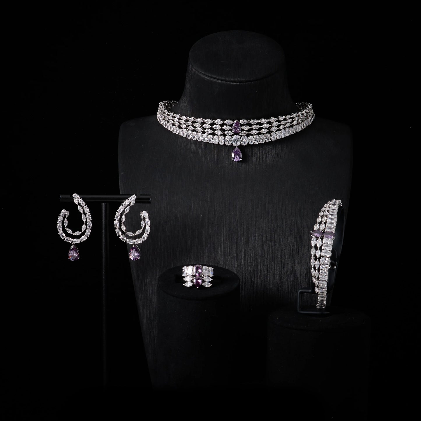 00044 Choker Necklace Sets for Women Cubic Zirconia Bridal Jewellery Set Dubai Saudi Party Engagement Accessory