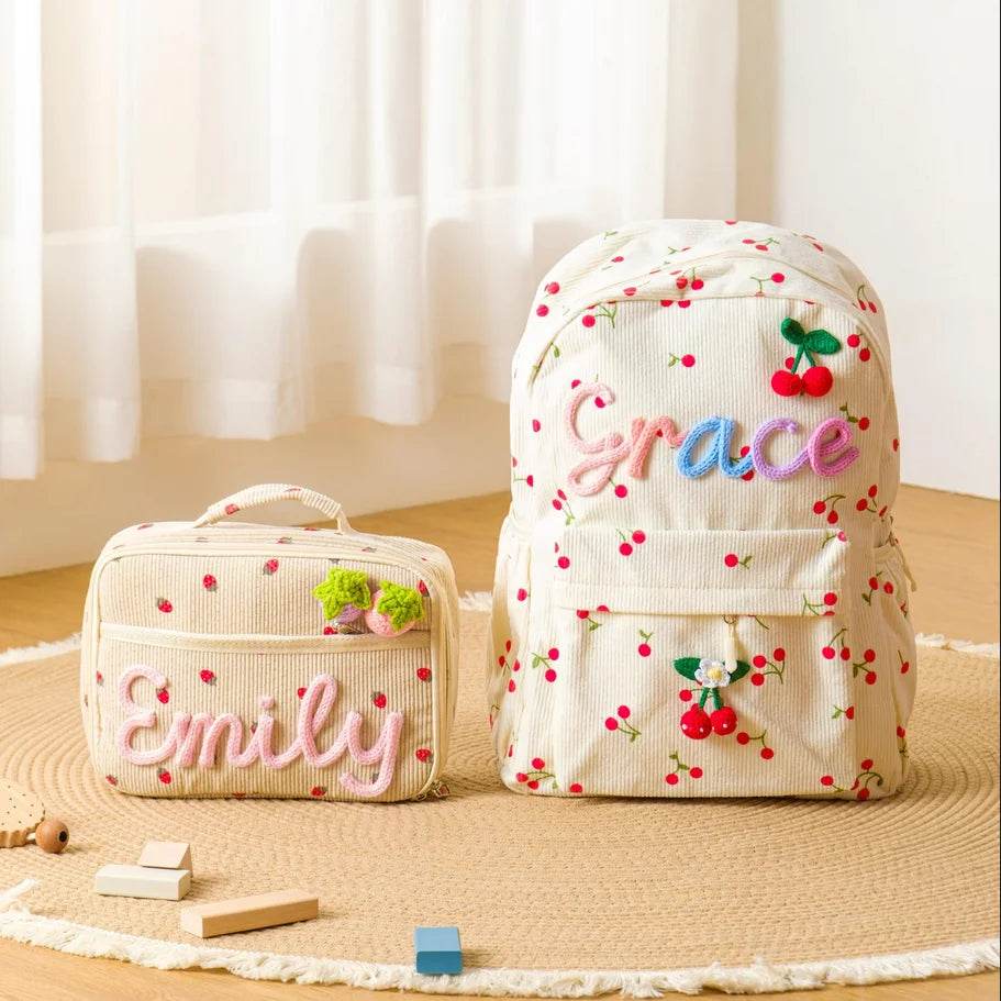 Personalized Kids Backpack & Lunch Bag, First Day of School Gift Bag With Name, Toddler Backpack, Corduroy Bag, Birthday Gift - AIAZ