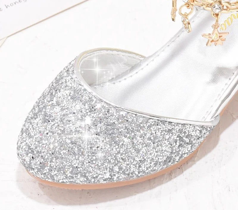 Heeled Dancing Shoes Due To Gold for Girls Glitter Shoes Heels Girls Princess Flowergirl Dresses Golden Girl Child Shoe for Wed