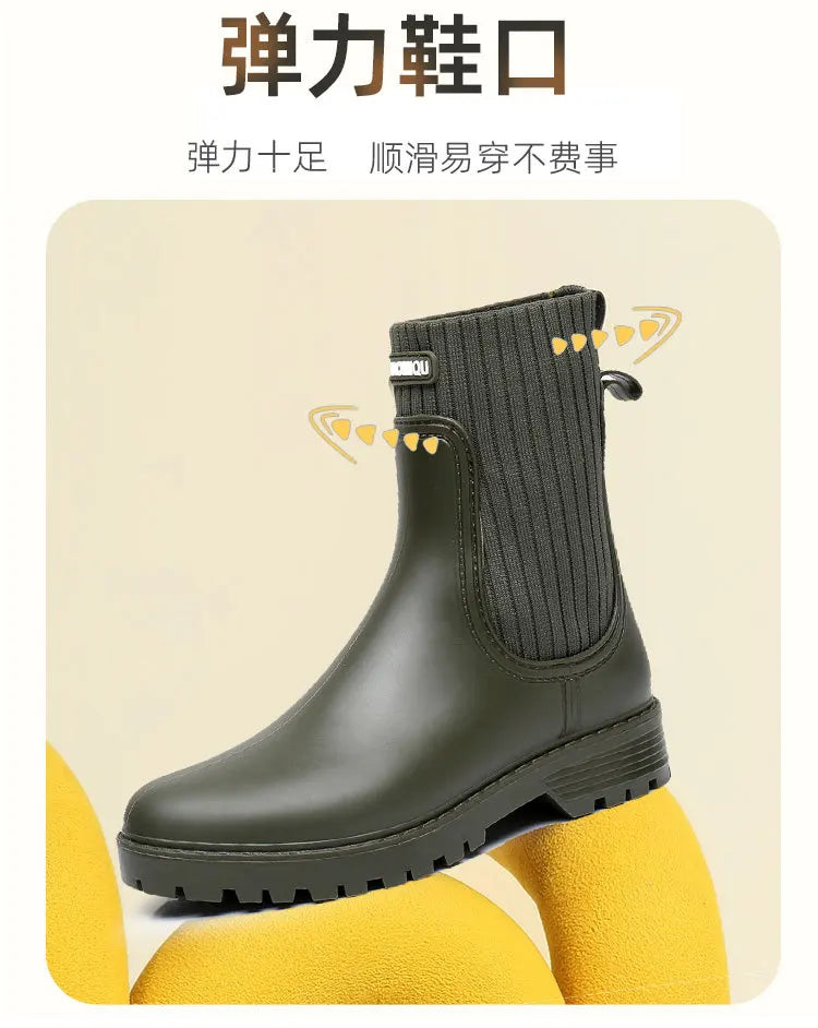 2024 Designer Rain Boots Women's Waterproof Shoes Rainy Ladies Fur Rubber Rainshoes Woman Galoshes Non-slip Pull-on Rain Boots
