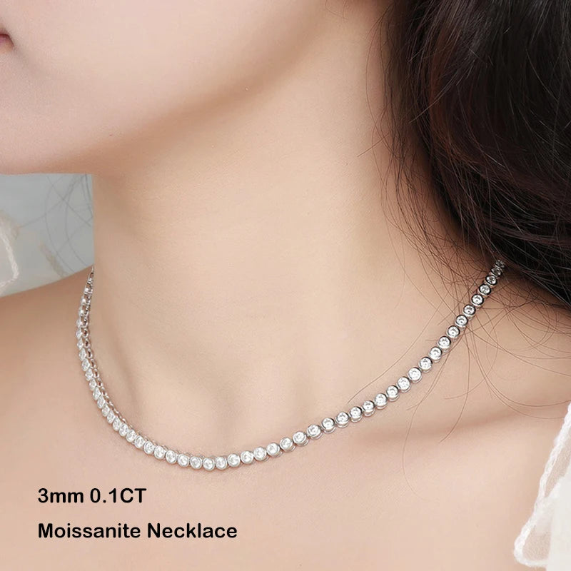 EWYA Luxury Bubble 2/3mm D Color Full Moissanite Tennis Necklace for Women S925 Silver Plated 18K Diamond Neck Chain Necklaces