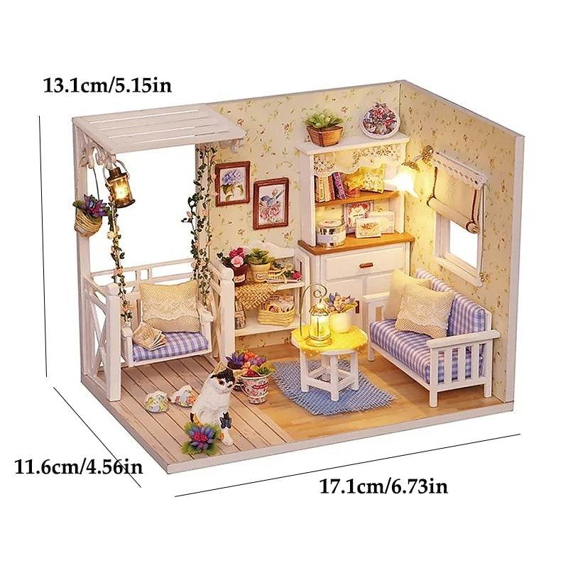 Kitten Mini Doll House 3D Puzzle Assembly Model Building Kit Creative Room Bedroom Decoration With Furniture Wooden Crafts Gifts - AIAZ