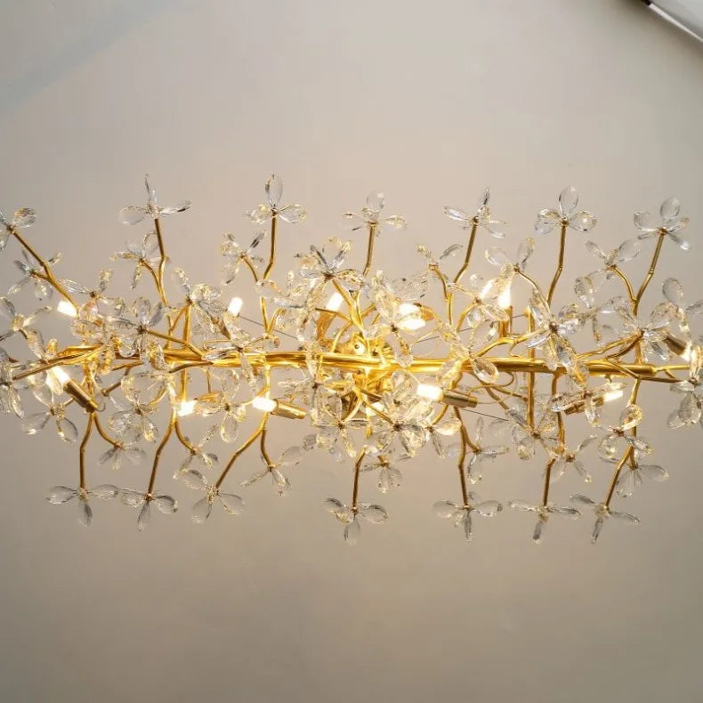 Modern Ceiling Chandelier Light Gold Crystal for Living Room Bedroom Transparent Flower Chandelier Indoor Lights Home Decor