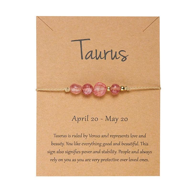 12 Zodiac Signs Woven Card Paper Bracelet for Women Men Minimalist Natural Stone Handmade Braided Bracelet Friendship Jewelry