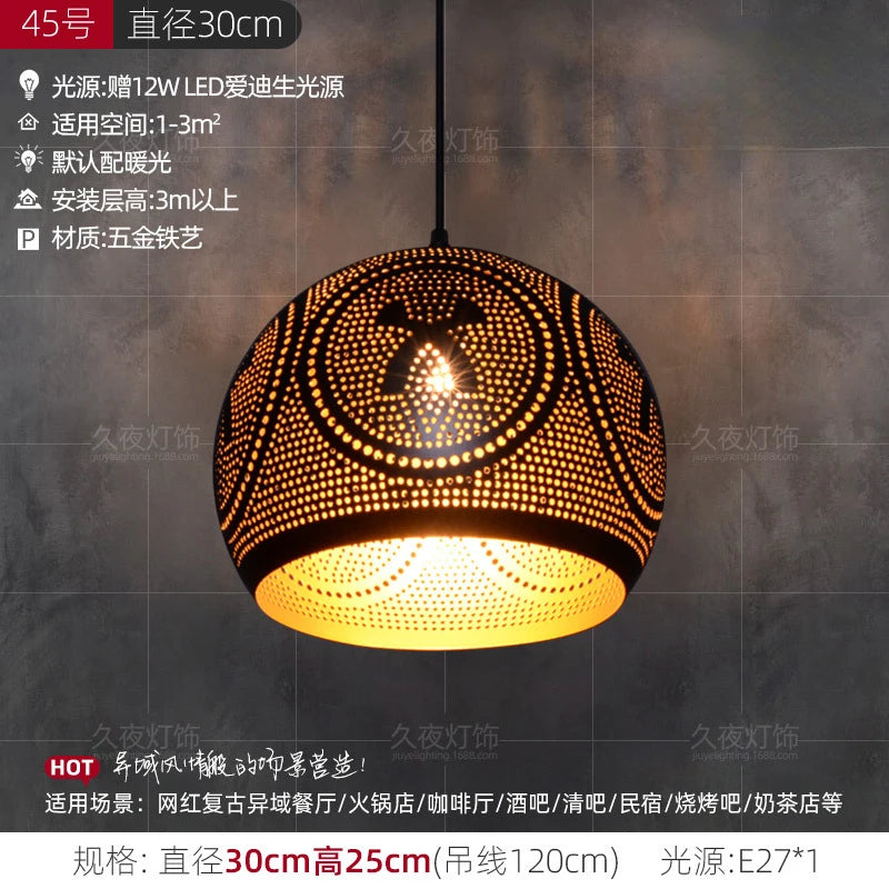 Southeast Asian Pendant Lights Antique Hollow Hanging Light Fixture Thai Arabian Restaurant Bedroom Moroccan Decorative Lamps