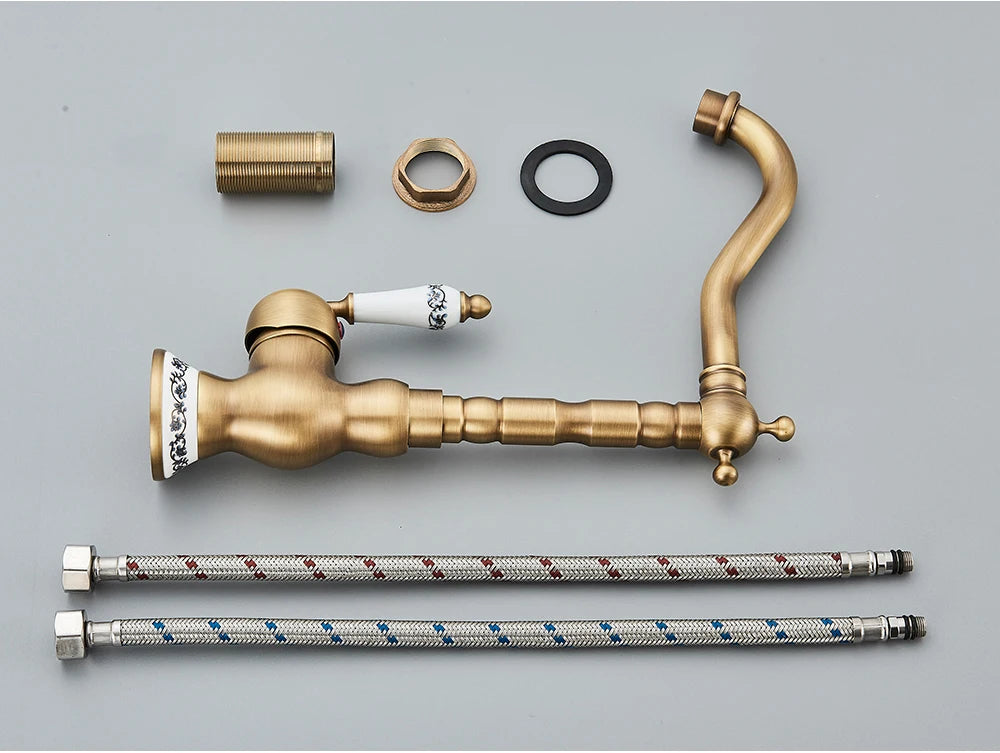 Antique Brass Bathroom Faucet Rotating Spout Basin Sink Mixer Tap Bathroom Kitchen Washing Faucet Washbasin Taps Kitchen Mixers