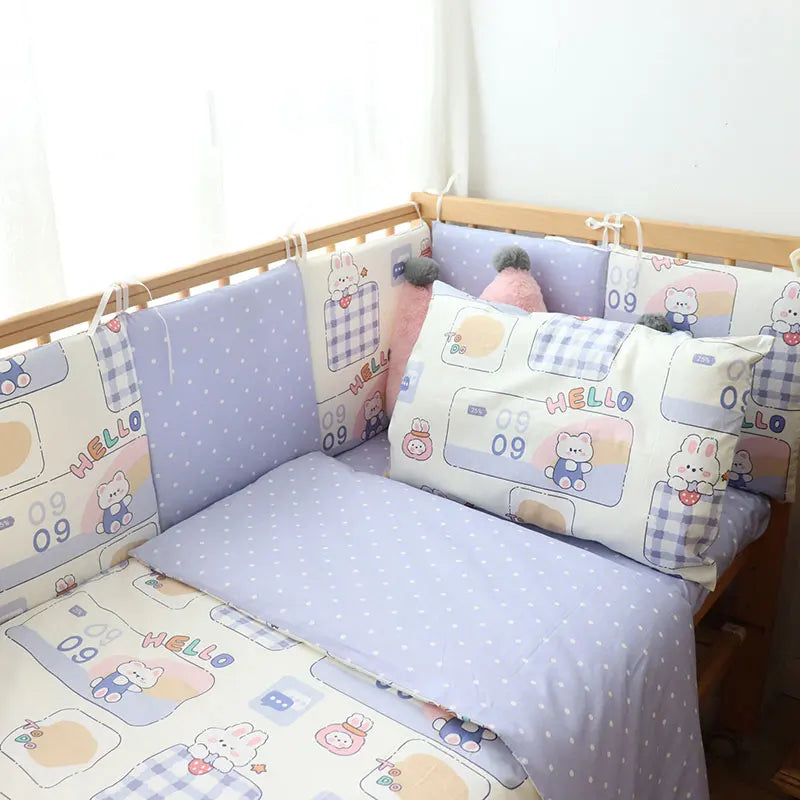 Baby Bedding Set Soft Cotton Baby Cot Kit Crib Bedding Set Quilt Duvet Cover Pillow Pilowcase Sheet Bumpers Baby Room Decoration