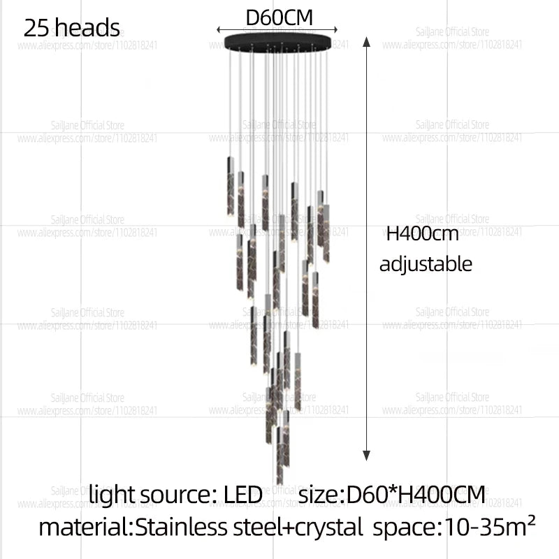 Modern LED Living Room Pendant Light Staircase Pendent Lamp Doublelayer Attic Spiral Long Ceiling Lamp Villa Crystal Chandelier