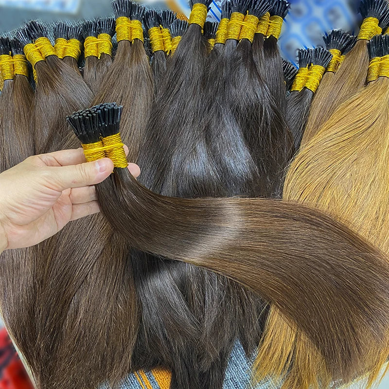 100% Human Hair Straight I Tip Hair Extensions Natural Real Human Fusion Hair Extensions Keratin Capsule Brown 613 Blonde Color