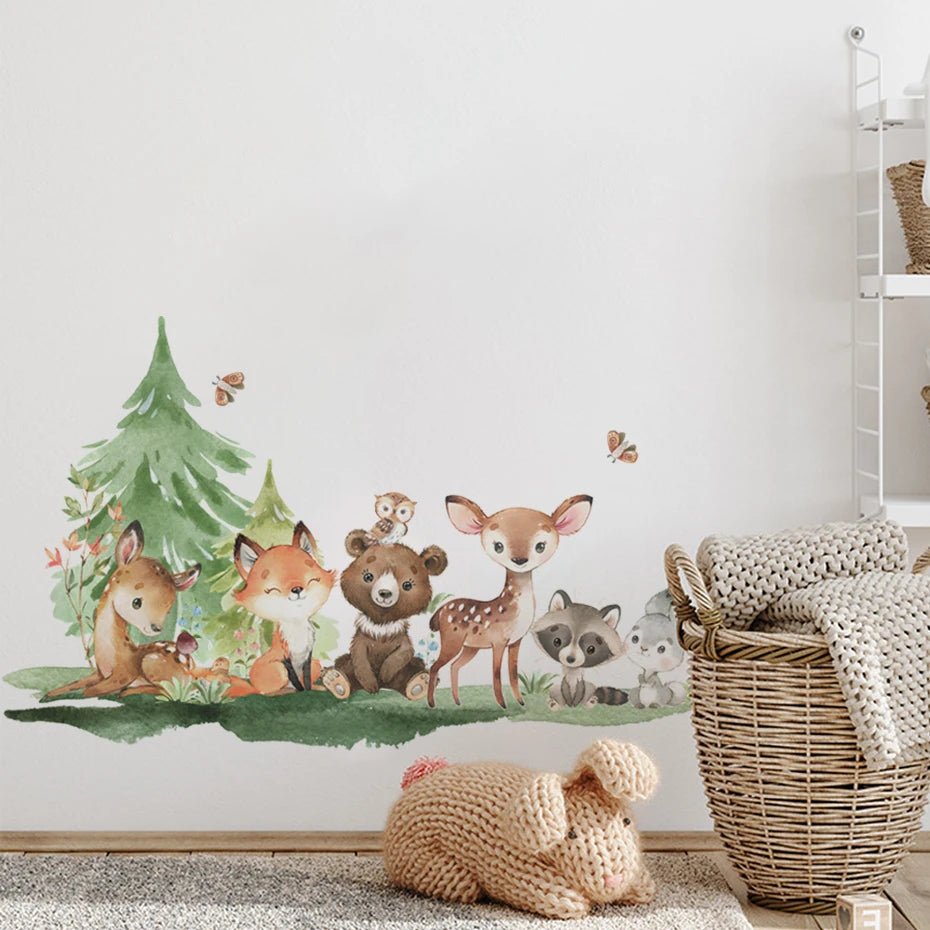 Forest Animals Theme Bear Deer Rabbit Children's Wall Stickers for Kids Room Baby Room Decoration Wallpaper Wall Decals Nursery