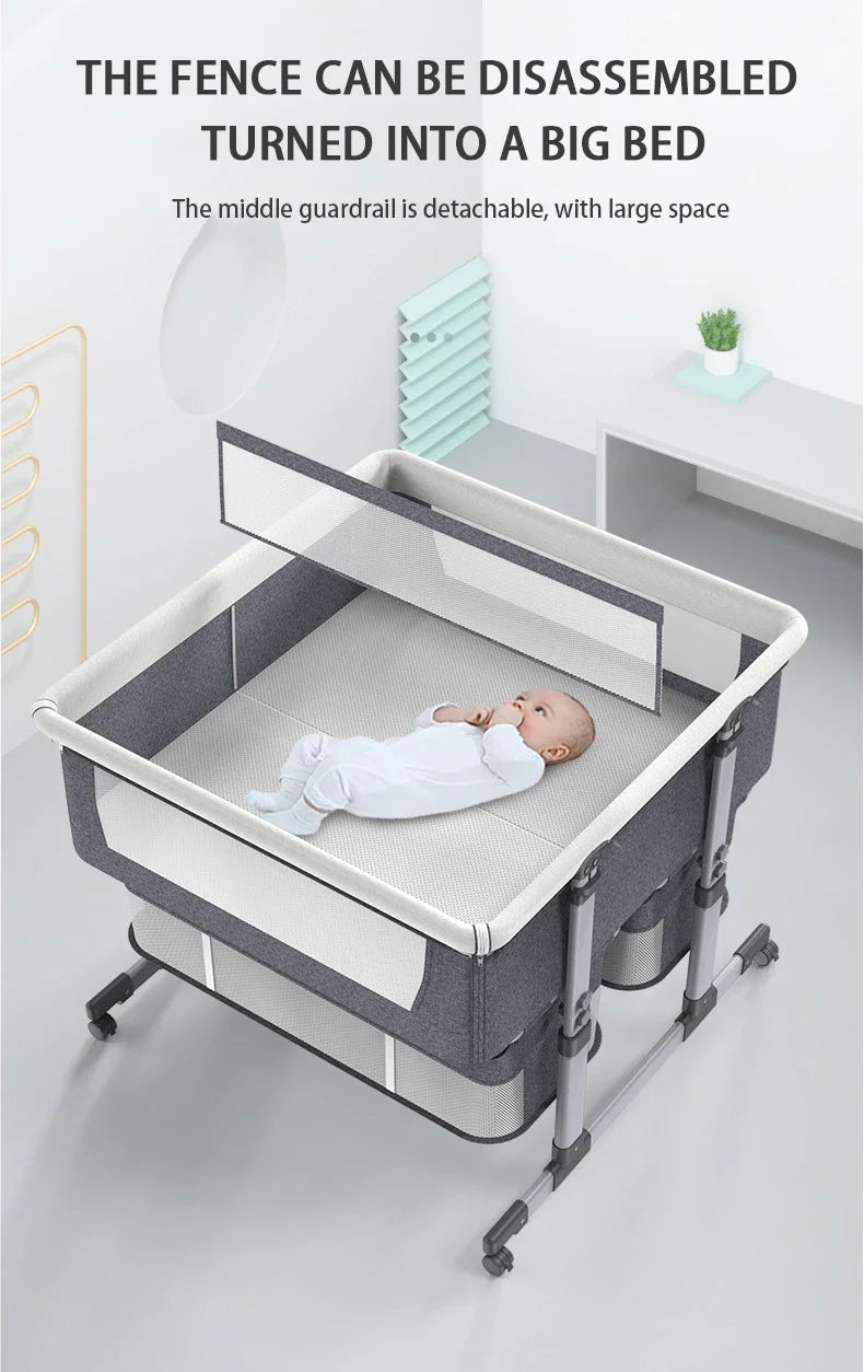 Twin Bassinet Portable Movable Newborn Crib Folding Height Adjustable Splicing Big Bed Baby Crib Baby Bed
