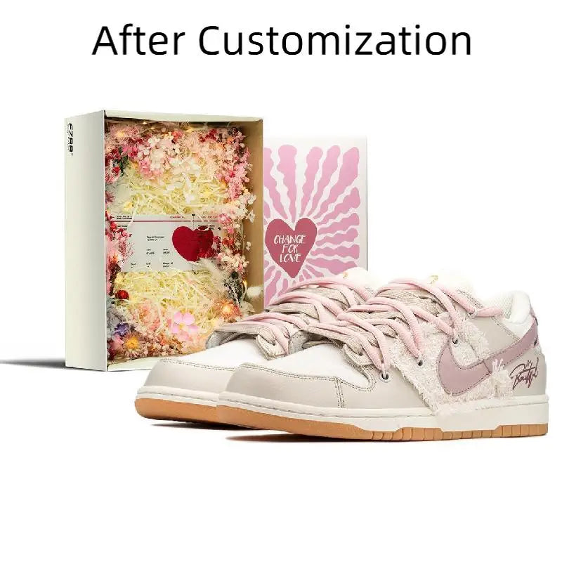【Customize】Nike Dunk Skateboarding Shoes Unisex Low-top Beige/Pink Sneakers shoes FJ5475-100