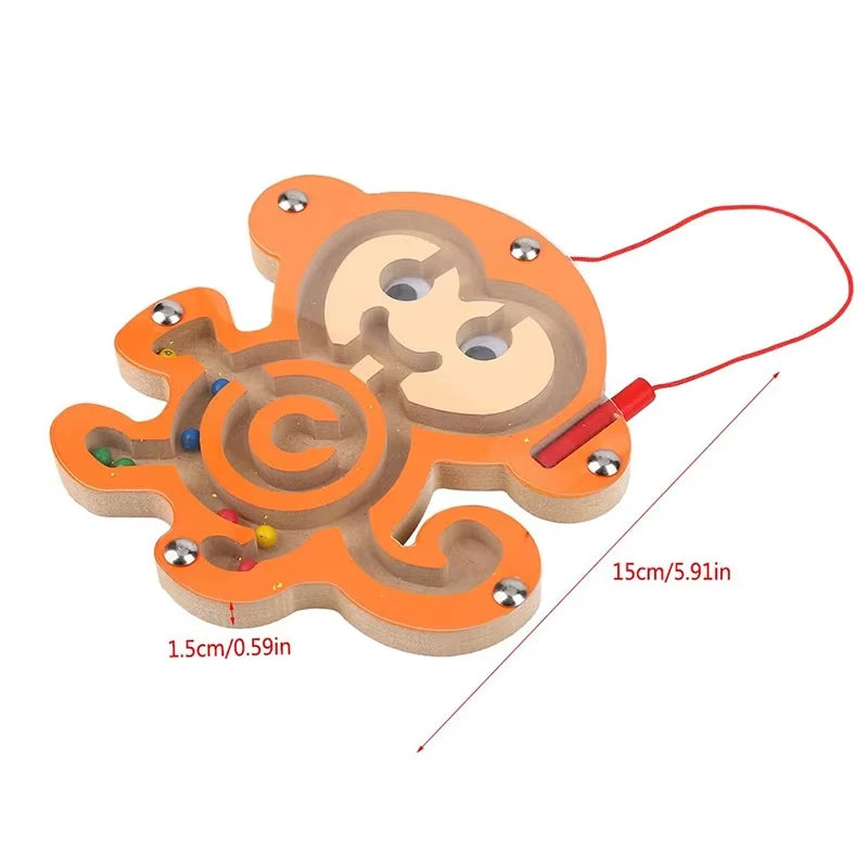 Kids Magnetic Maze Toy Mini Wooden Interactive Maze Pen Driving Beads Maze Puzzle Board Game Eduactional Toys for Toddlers Baby