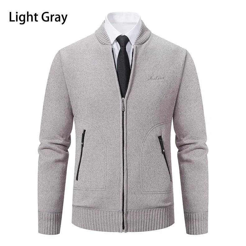 2023 Knitwear Spring and Autumn Men's Stand-up Collar Thick Warm Cardigan Sweater Winter Loose Casual Coat - AIAZ