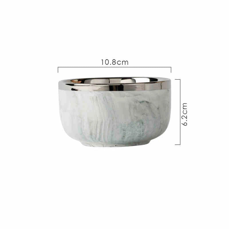 Light Luxury Ceramic Tableware Set Marble Fish Plates With Silver Rim Household Hotel LArge Capacity Soup Bowl Deep Plates