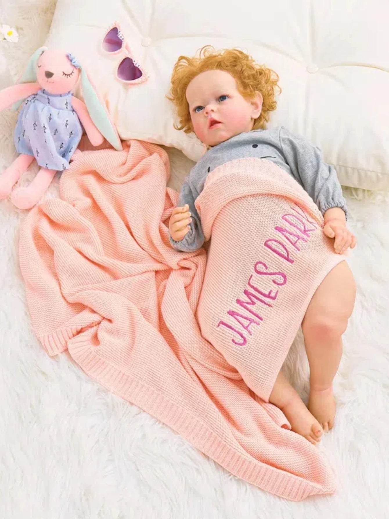 Personalized Custom name letter Embroidered Newborn Nursery Baby Cotoon Knit Blanket Chunky Handmade Gifts for Boy Girl Birthday