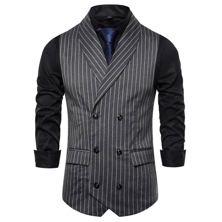 Mens Waistcoat Stripe Plaid Formal Suit Vest Men Fashion Casual Double Breasted Sleeveless Gilet Male Business Formal Dress Vest - AIAZ