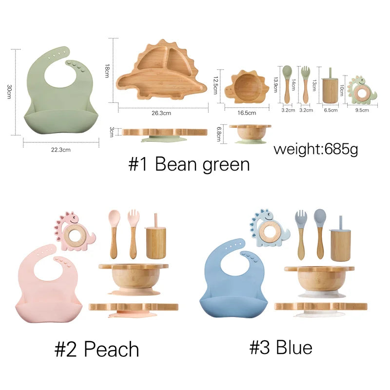 7pcs Silicone Baby Feeding Set Baby Feeding Supplies Kids Bamboo Dinnerware With Cup Children's Dishes Bowl Stuff Tableware Gift