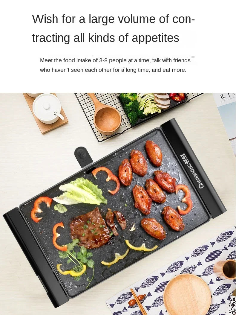 220V Korean Style Non-Stick Electric Grill Pan for Smokeless BBQ, Hotpot and Griddle Cooking at Home A