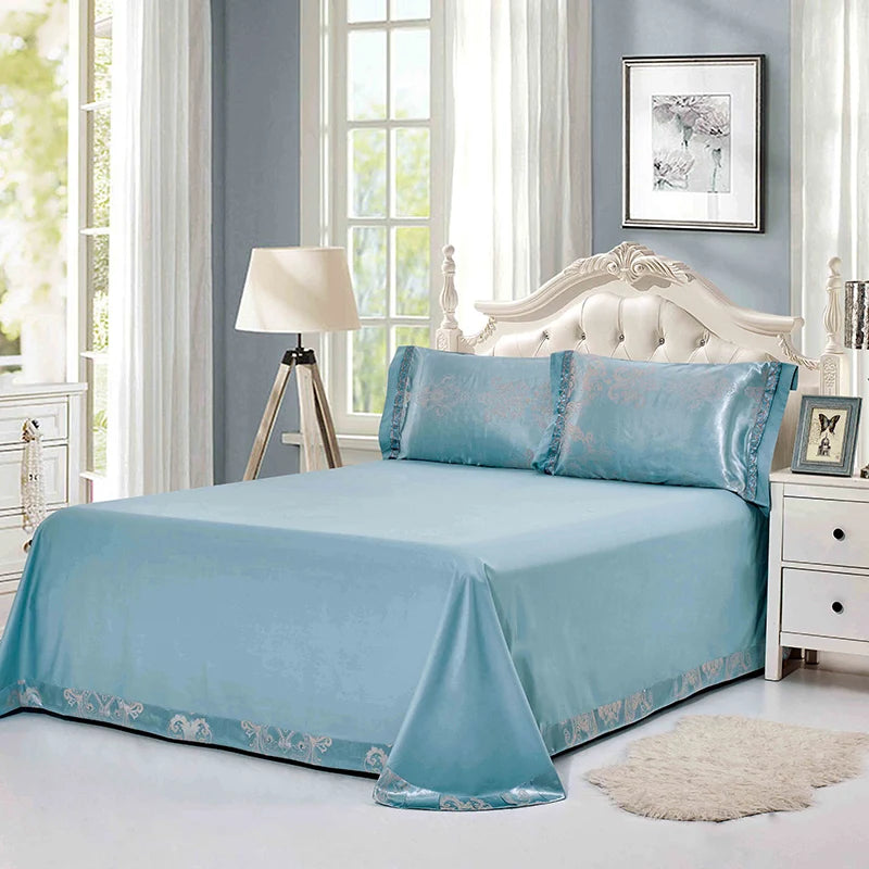 Sliver Gold Luxury Silk Satin Jacquard duvet cover bedding set queen king size Embroidery bed set bed sheet/Fitted sheet set