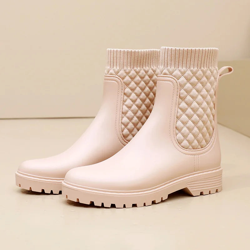 2024 Designer Rain Boots Women's Waterproof Shoes Rainy Ladies Fur Rubber Rainshoes Woman Galoshes Non-slip Pull-on Rain Boots
