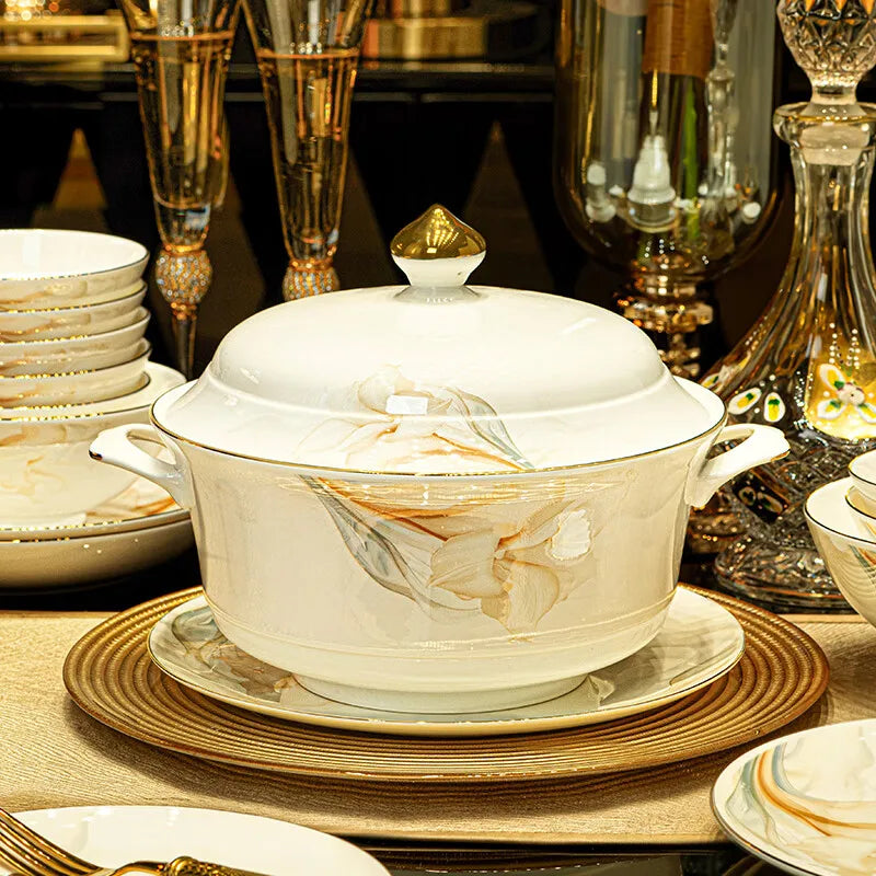 2025 New Jingdezhen High-end Bowl Plate Tableware Set For Housewarming Gift Bone China Bowl, Chopsticks Plate Set Gift Giving